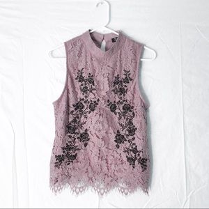 Light Grey / Purple Sleeveless High Neck Lace Top